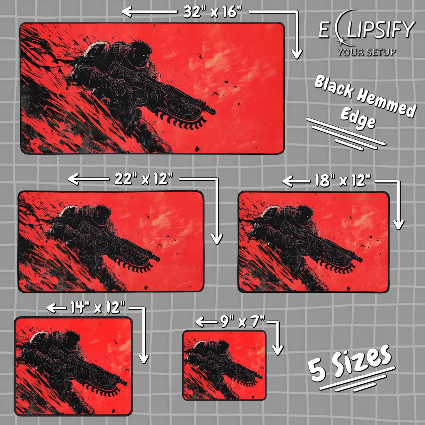 Crimson Chainsaw: Gears Soldier Gaming Mouse Pad