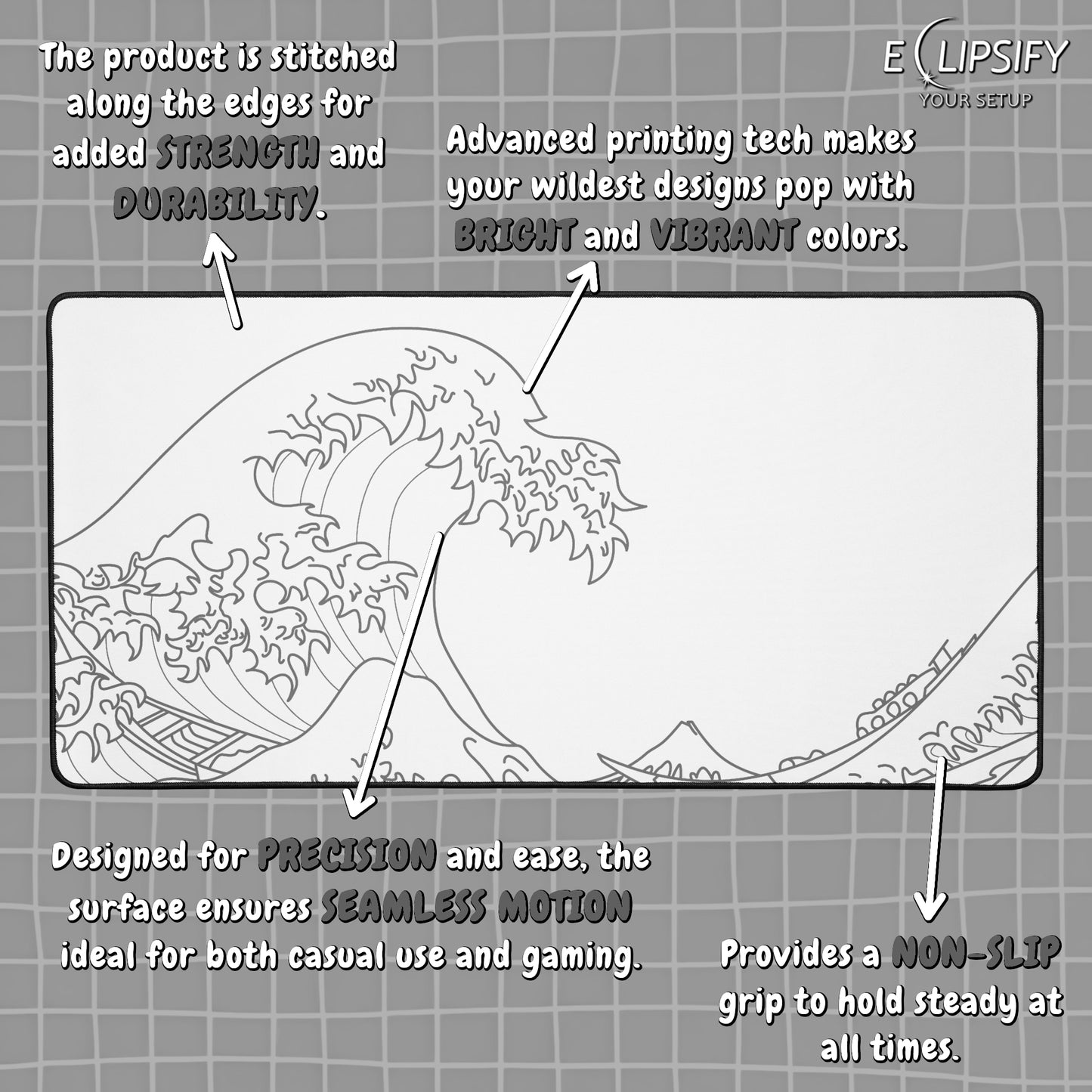 The Great Wave Off Kanagawa White Minimalist Gaming Mouse Pad