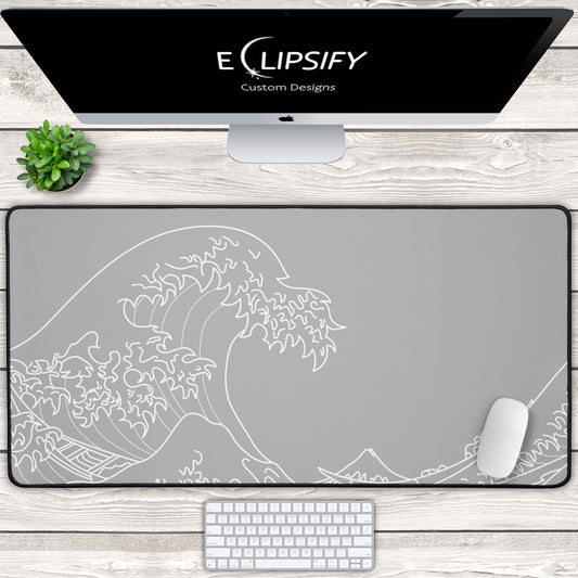 The Great Wave Off Kanagawa Grey Minimalist Gaming Mouse Pad