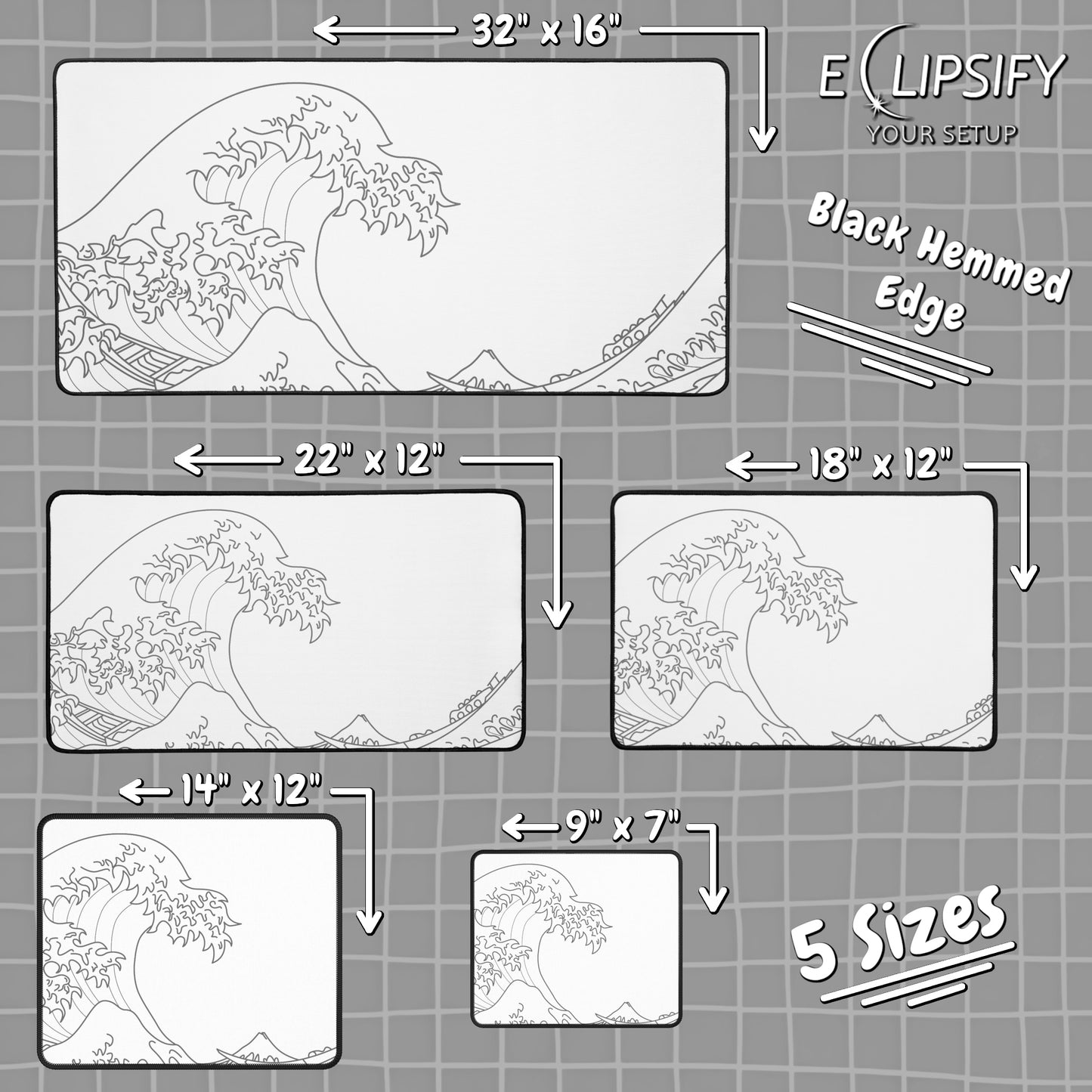 The Great Wave Off Kanagawa White Minimalist Gaming Mouse Pad