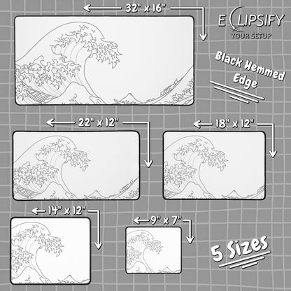 The Great Wave Off Kanagawa White Minimalist Gaming Mouse Pad