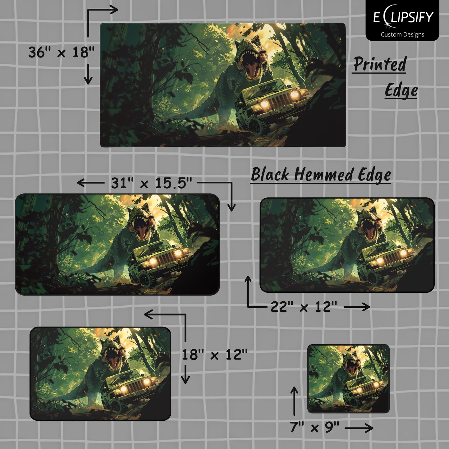 Prehistoric Pursuit: Jurassic Dinosaur Chasing Jeep Green Gaming Mouse Pad