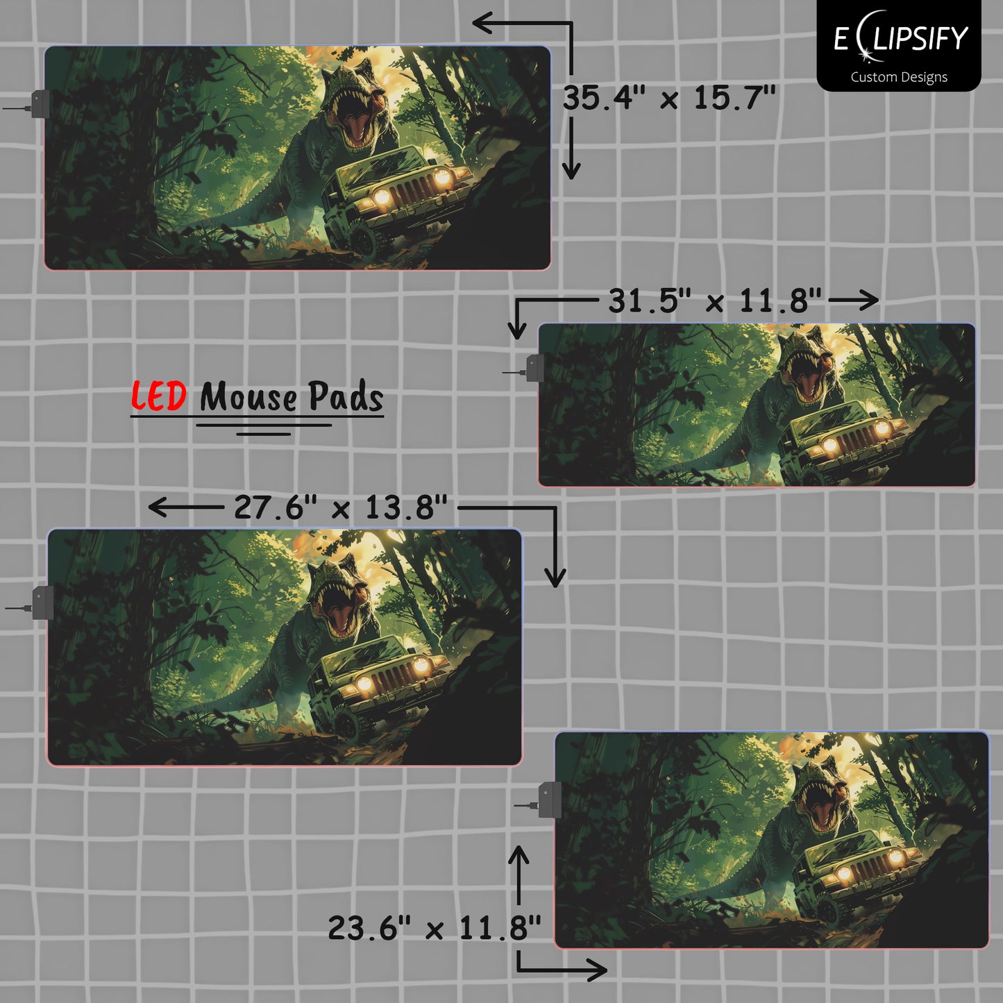 Prehistoric Pursuit: Jurassic Dinosaur Chasing Jeep Green Gaming Mouse Pad
