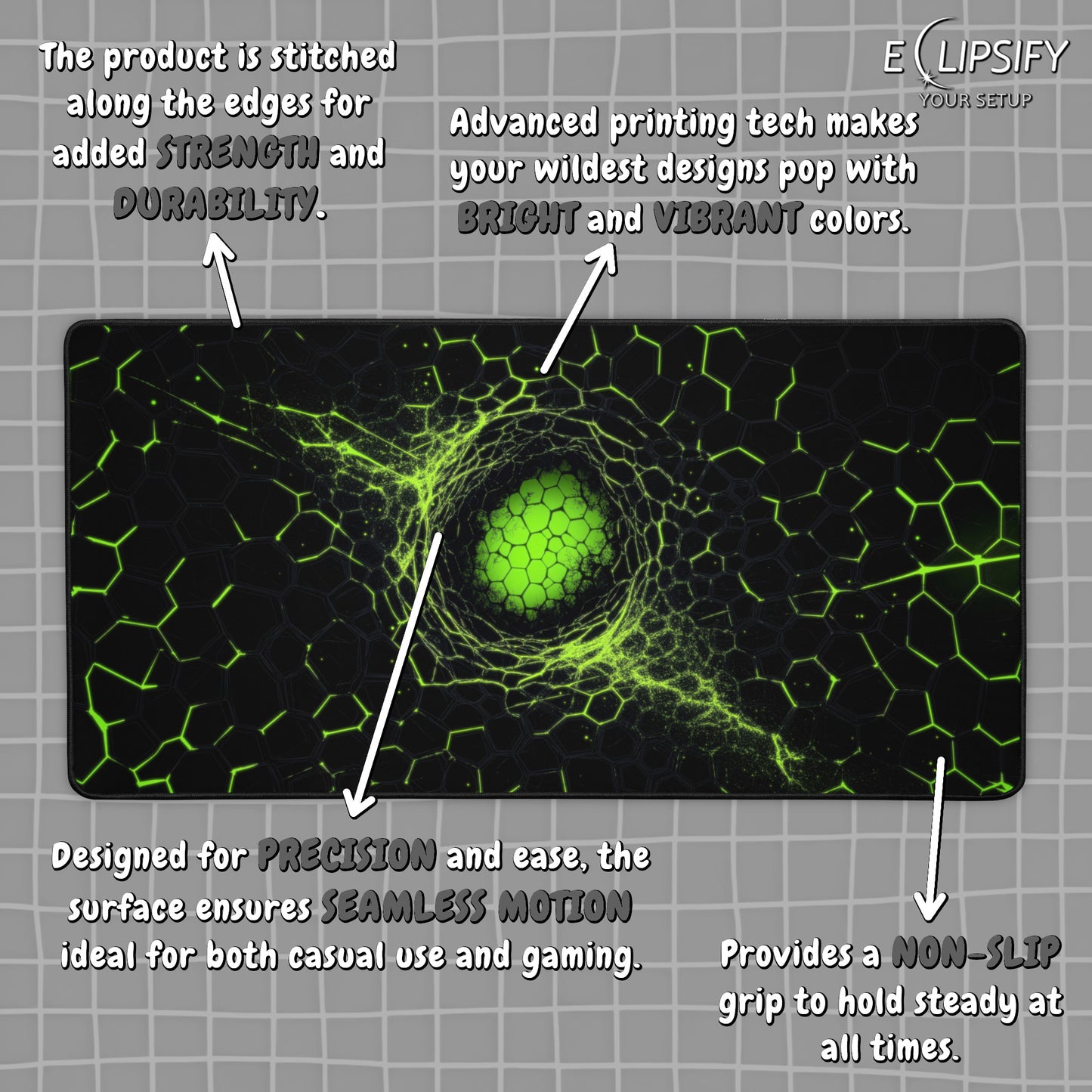 Cyber Honey Comb: Green Hexagon Pattern Gaming Mouse Pad