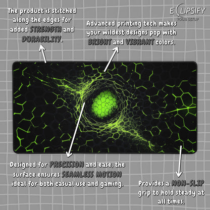 Cyber Honey Comb: Green Hexagon Pattern Gaming Mouse Pad