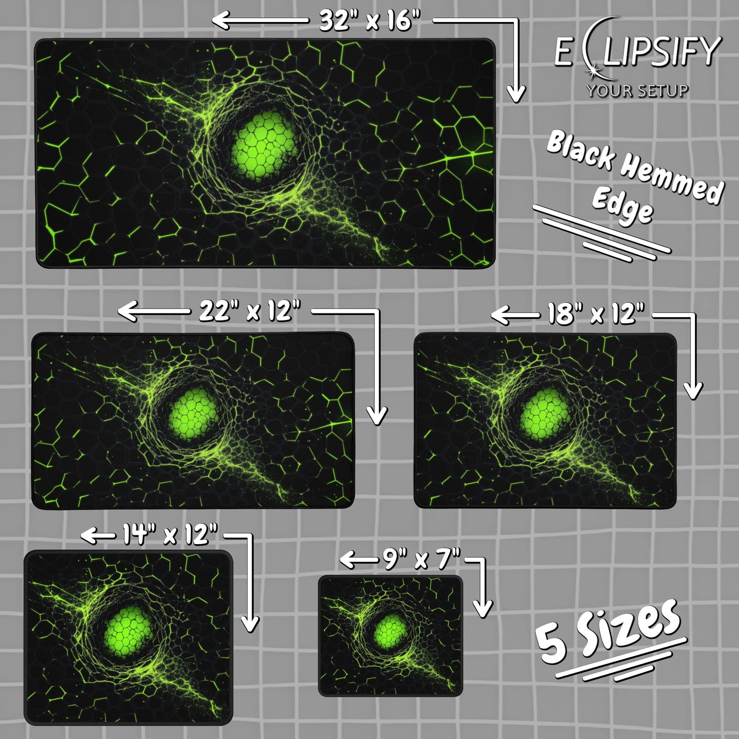 Cyber Honey Comb: Green Hexagon Pattern Gaming Mouse Pad