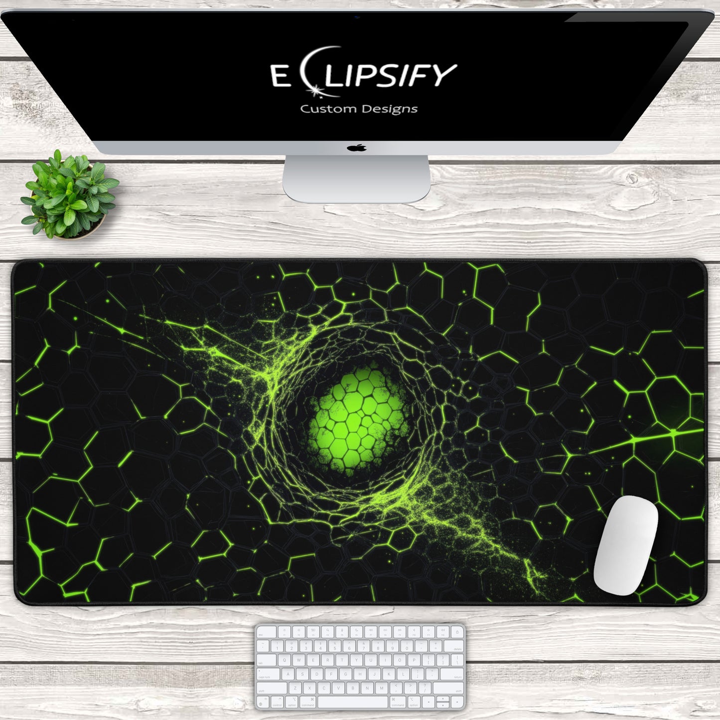 Cyber Honey Comb: Green Hexagon Pattern Gaming Mouse Pad