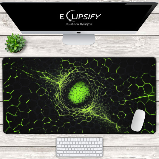 Cyber Honey Comb: Green Hexagon Pattern Gaming Mouse Pad