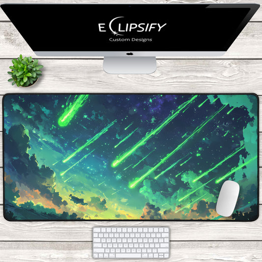 Emerald Impact: Green Meteor Storm Landscape Mouse Pad
