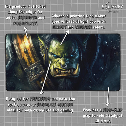 Chieftain's Rage: Green Orc Gaming Mouse Pad