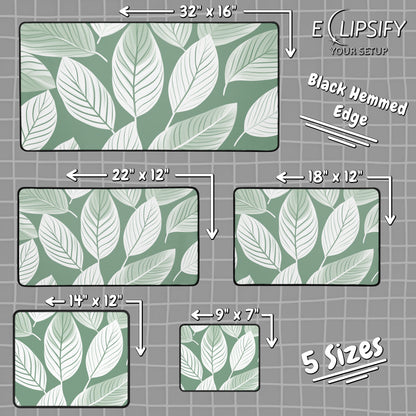 Leafy Layers: Green Leaf Minimalist Pattern Mouse Pad