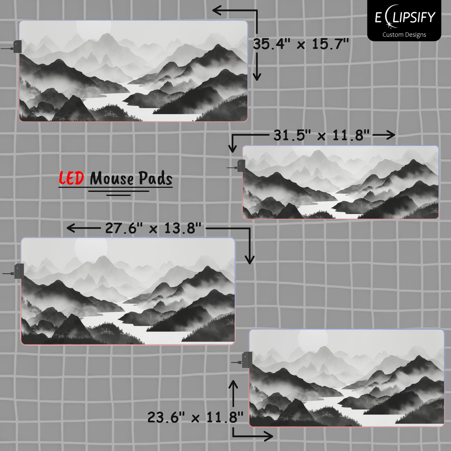 Silent Slopes: White And Grey Mountains Landscape Minimalist Mouse Pad