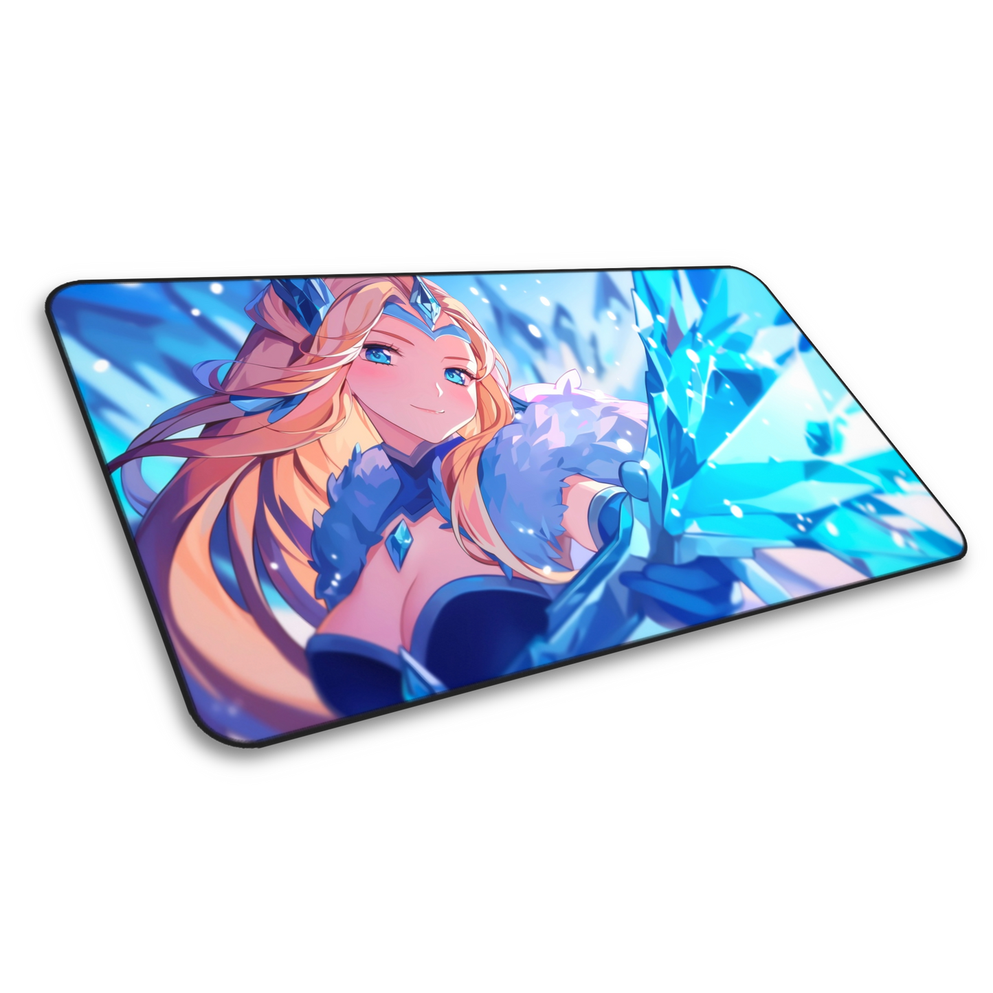 Frostfall Elegance: Crystal Anime Girl Gaming Mouse Pad