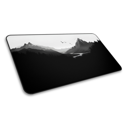 Monochrome Heights: Black Mountain Landscape Minimalist Mouse Pad