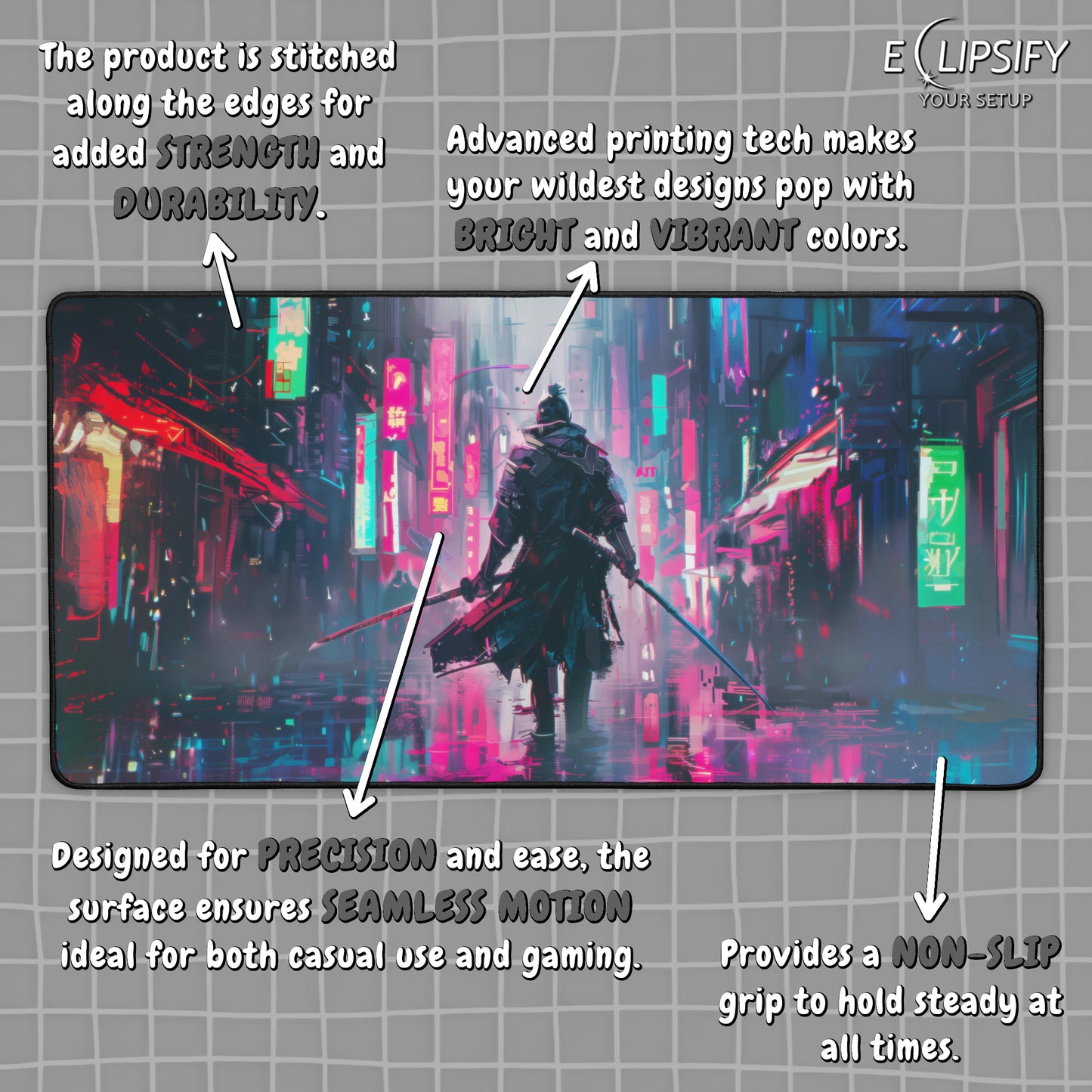Future Warrior: Cyberpunk Samurai Gaming Mouse Pad