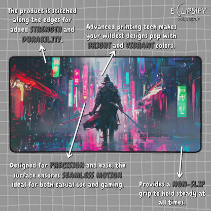 Future Warrior: Cyberpunk Samurai Gaming Mouse Pad