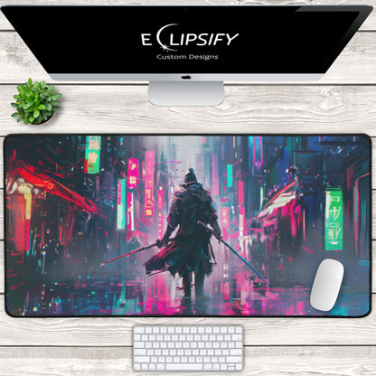 Future Warrior: Cyberpunk Samurai Gaming Mouse Pad