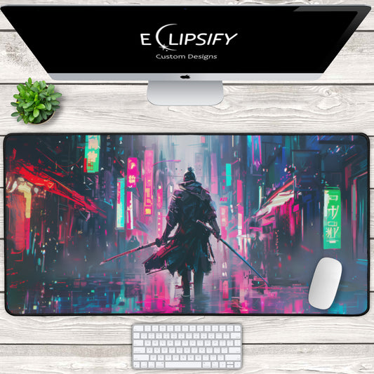 Future Warrior: Cyberpunk Samurai Gaming Mouse Pad