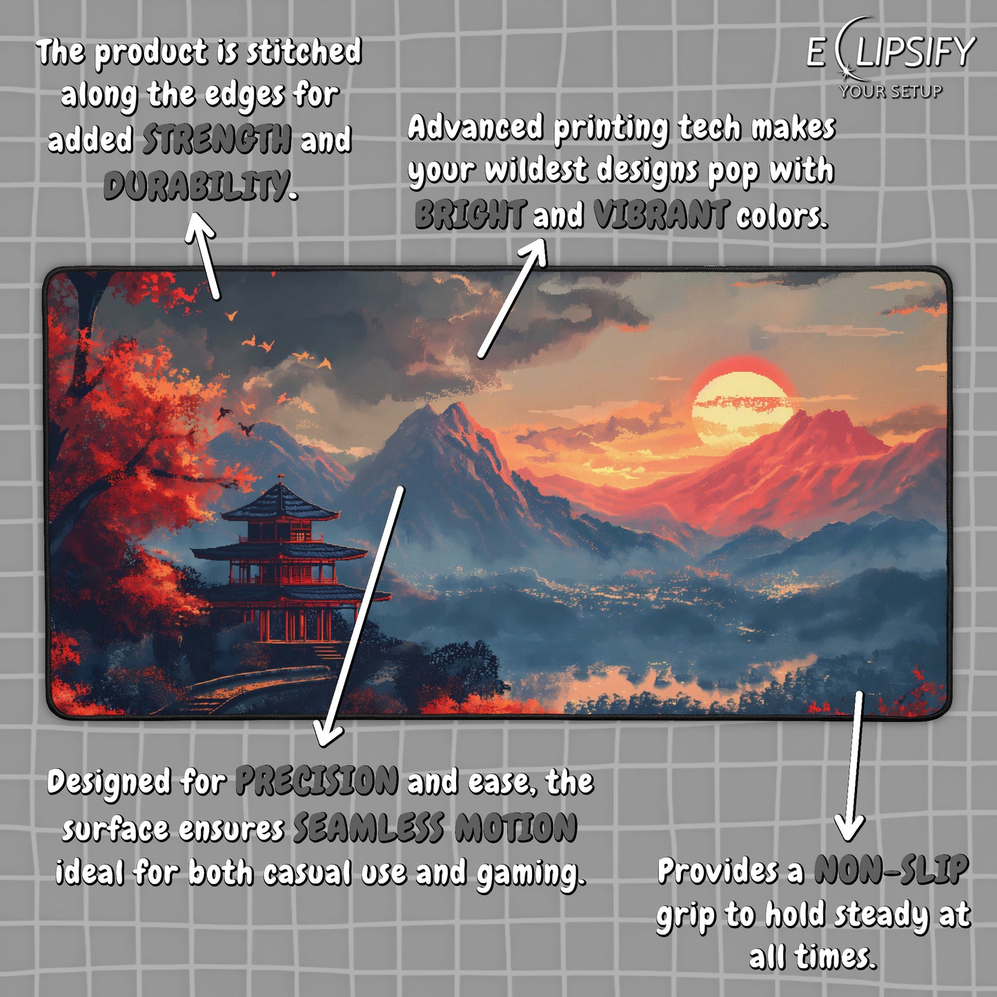 Sacred Zen: Japanese Pixel Art 8 Bit Landscape Gaming Mouse Pad