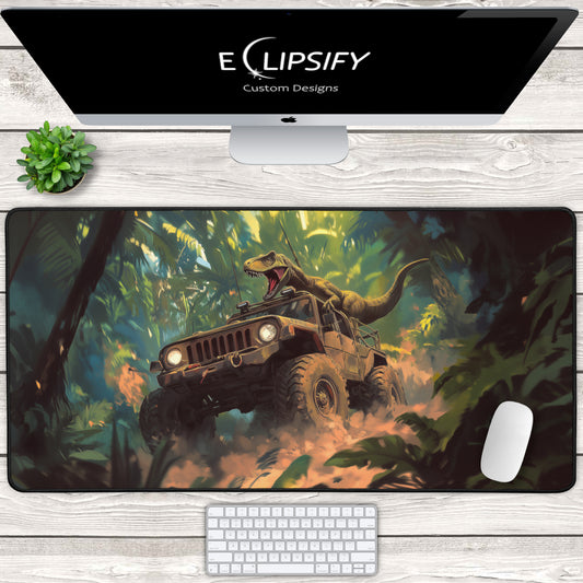 Jurassic Playground: Velociraptor Jeep Gaming Mouse Pad