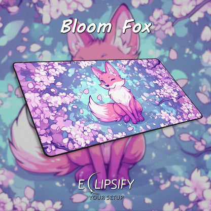 Bloom Fox: Kawaii Fox Cherry Blossom Gaming Mouse Pad