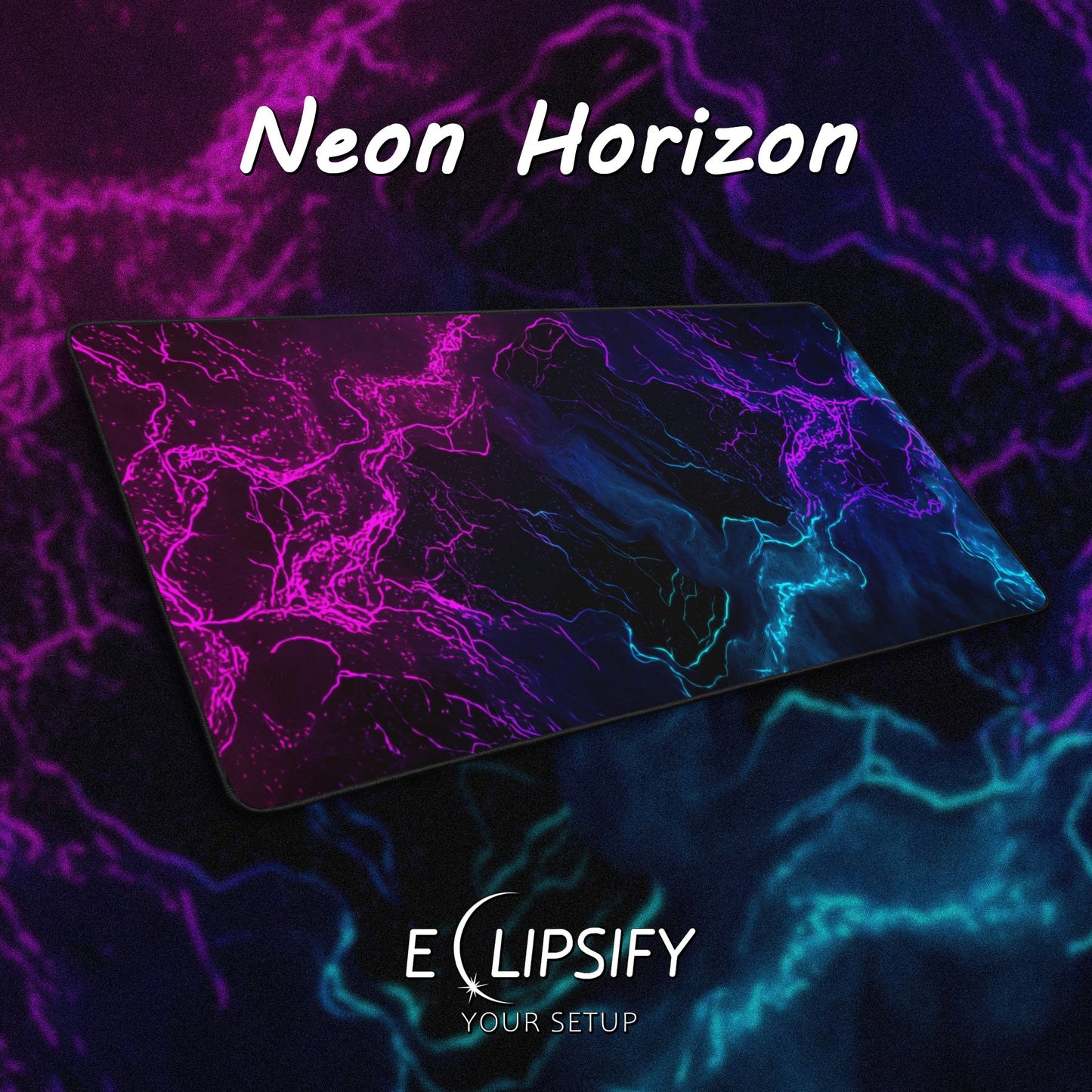 Neon Horizon: Line Art Gaming Mouse Pad
