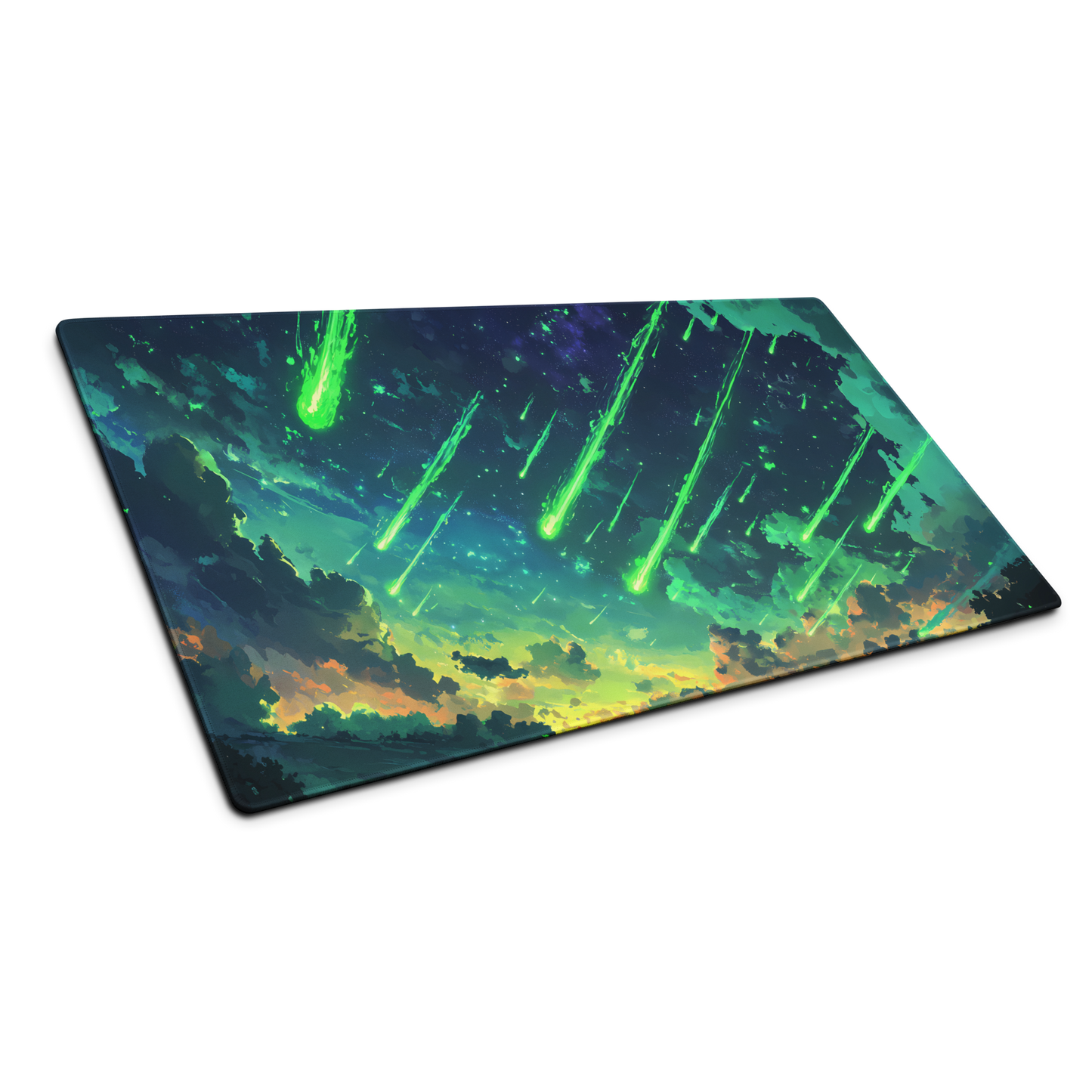 Emerald Impact: Green Meteor Storm Landscape Mouse Pad