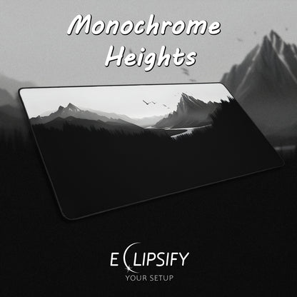Monochrome Heights: Black Mountain Landscape Minimalist Mouse Pad