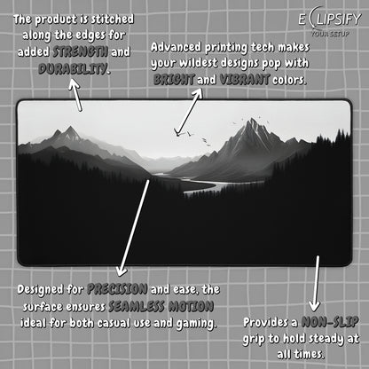 Monochrome Heights: Black Mountain Landscape Minimalist Mouse Pad