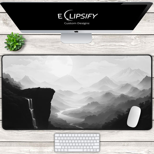 Shadow Ridge: Black And White Mountains Landscape Minimalist Mouse Pad