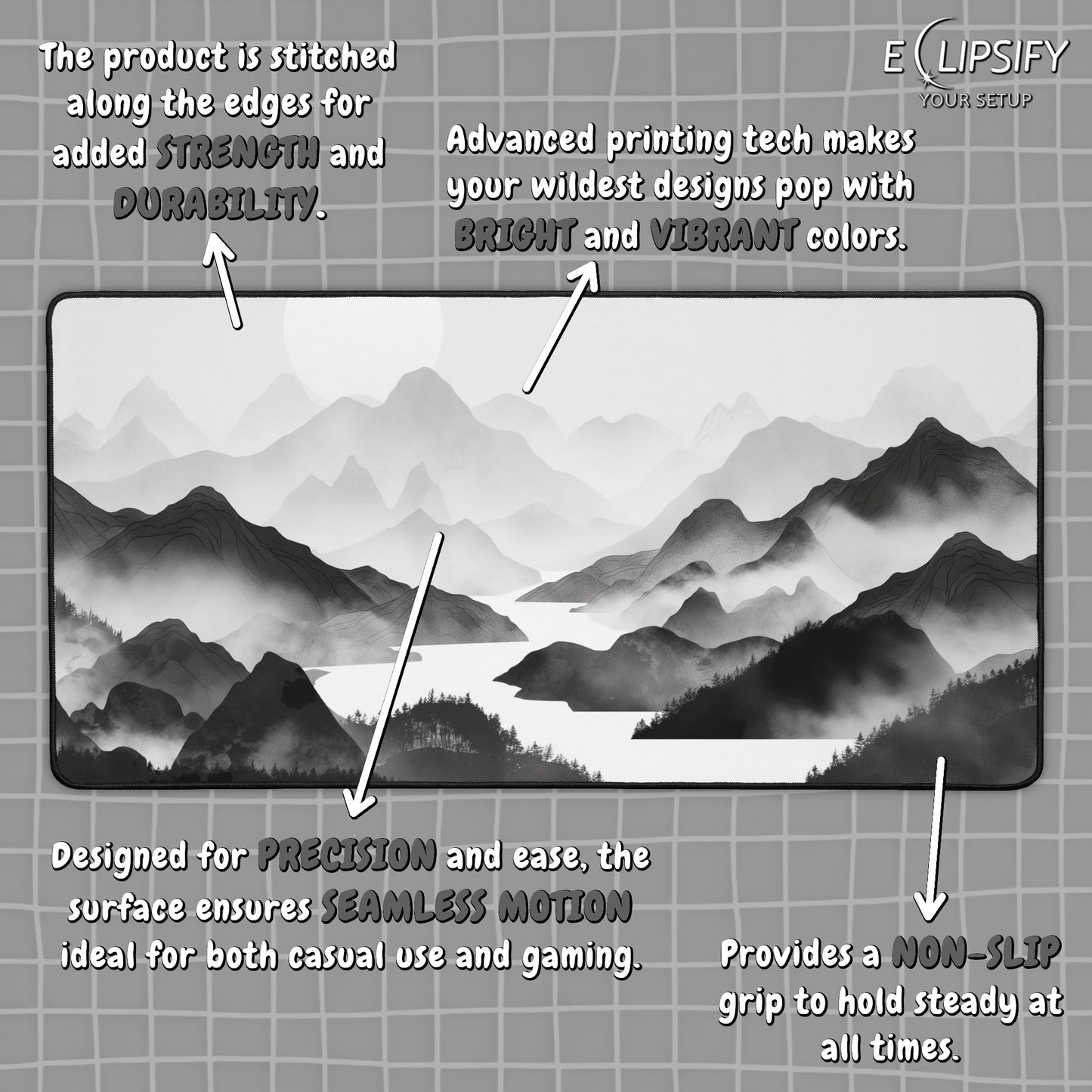 Silent Slopes: White And Grey Mountains Landscape Minimalist Mouse Pad