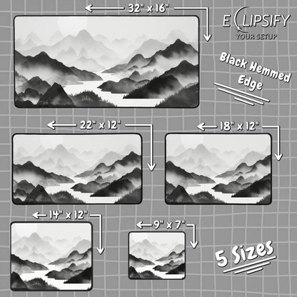 Silent Slopes: White And Grey Mountains Landscape Minimalist Mouse Pad