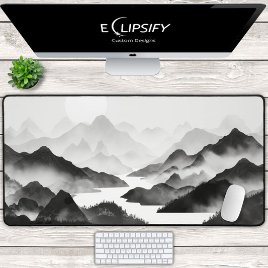 Silent Slopes: White And Grey Mountains Landscape Minimalist Mouse Pad