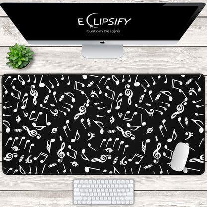 Harmony Lines: Music Notes Black Minimalist Pattern Mouse Pad