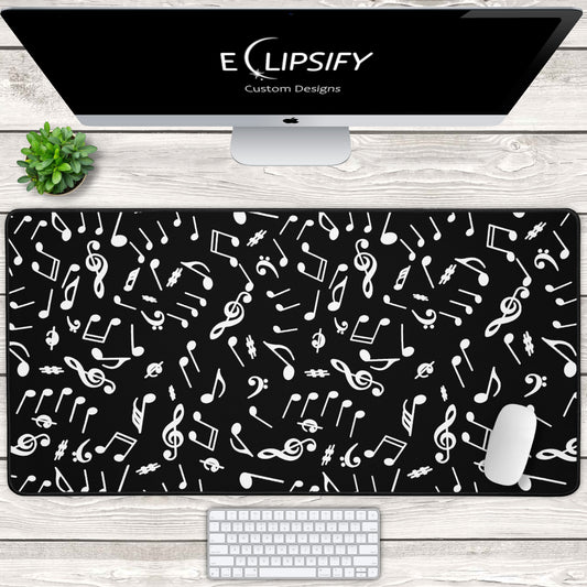 Harmony Lines: Music Notes Black Minimalist Pattern Mouse Pad