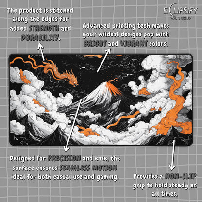 Ember Above the Peaks: Orange Dragon Mountains Gaming Mouse Pad