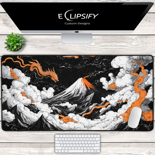 Ember Above the Peaks: Orange Dragon Mountains Gaming Mouse Pad