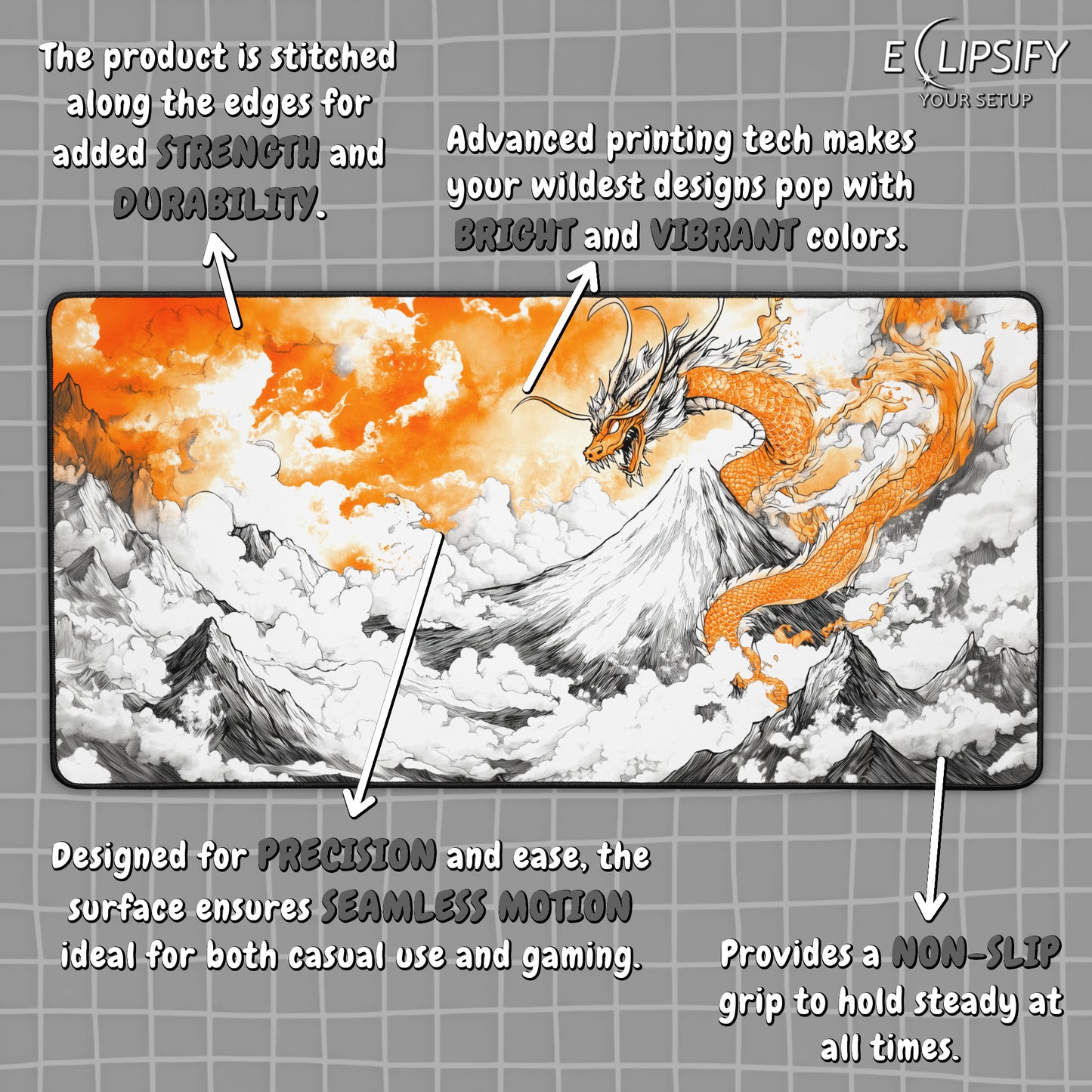 Fireheart Summit: Orange Dragon Mountains Gaming Mouse Pad