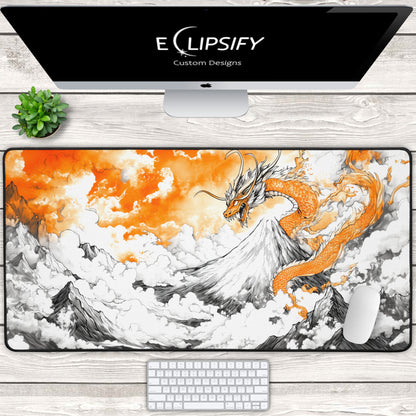Fireheart Summit: Orange Dragon Mountains Gaming Mouse Pad