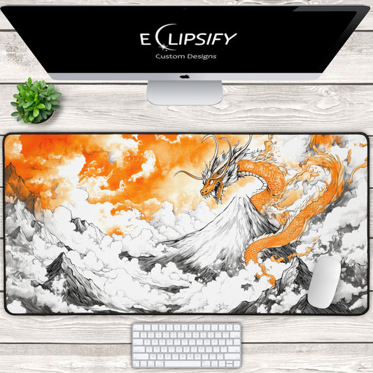 Fireheart Summit: Orange Dragon Mountains Gaming Mouse Pad