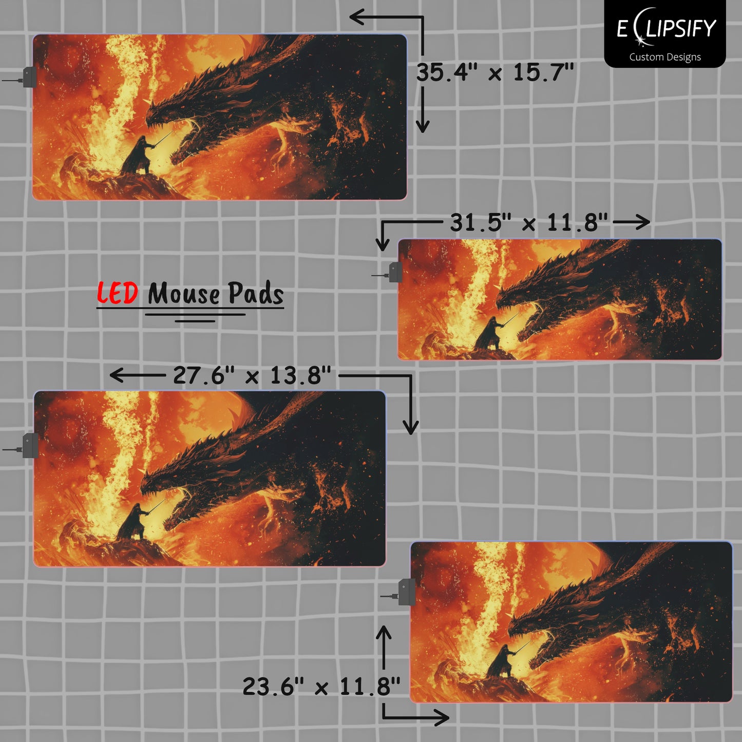 Inferno Clash: Warrior VS Dragon Gaming Mouse Pad