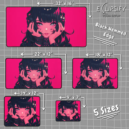Glitch Girl: Pink Cyberpunk Anime Girl Gaming Mouse Pad