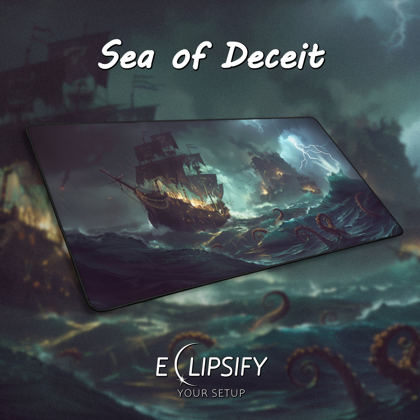 Seas Of Deceit: Pirate Ship And Kraken Gaming Mouse Pad