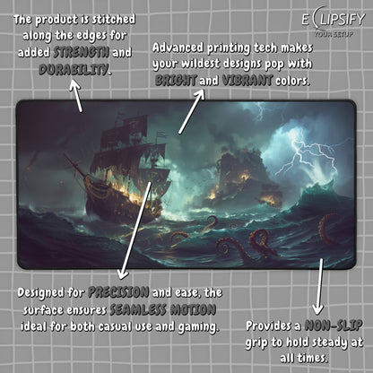 Seas Of Deceit: Pirate Ship And Kraken Gaming Mouse Pad