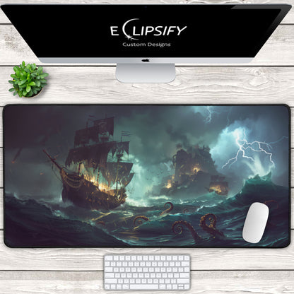 Seas Of Deceit: Pirate Ship And Kraken Gaming Mouse Pad