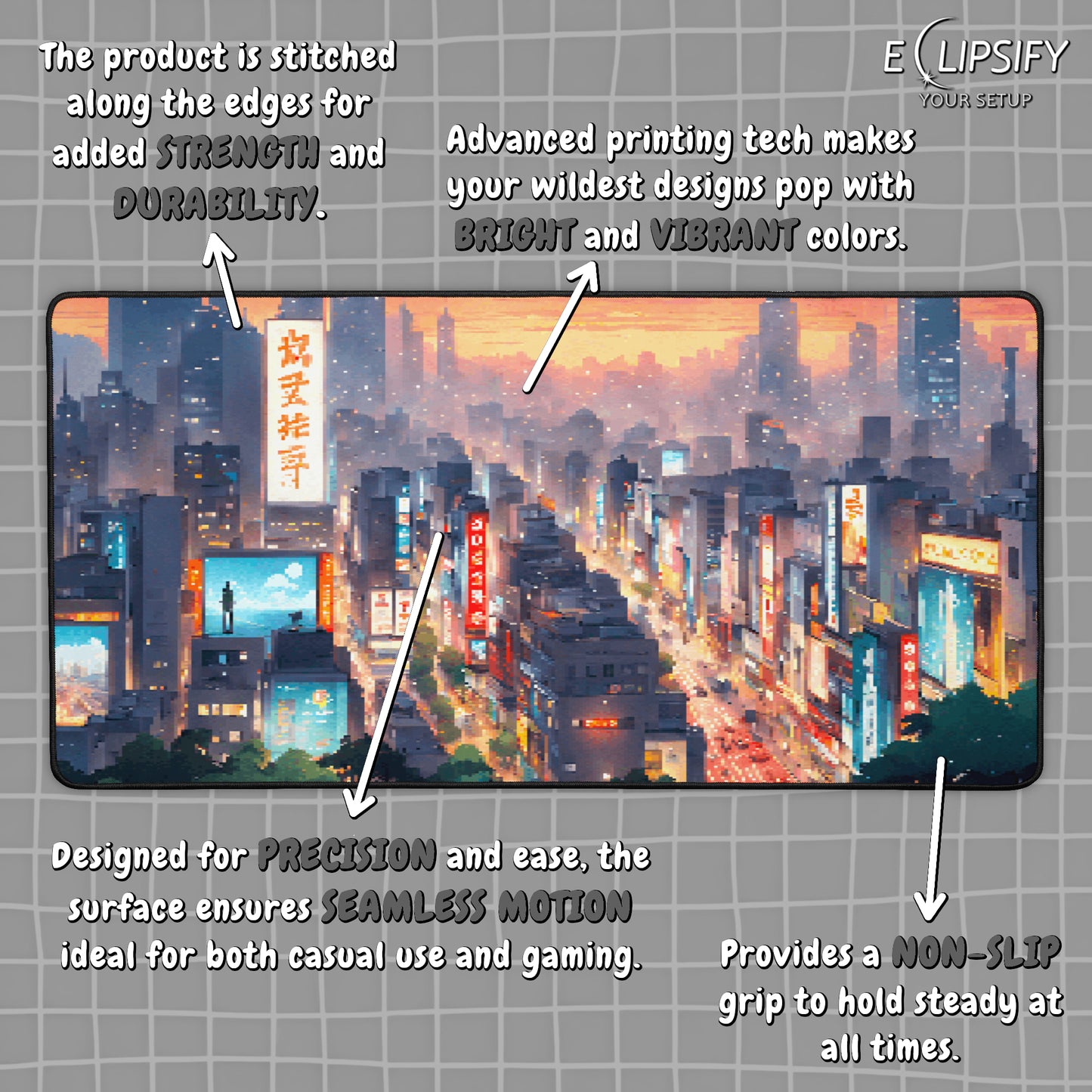 Digital District: Pixel Art Cyberpunk City Gaming Mouse Pad