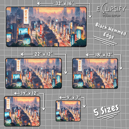 Digital District: Pixel Art Cyberpunk City Gaming Mouse Pad