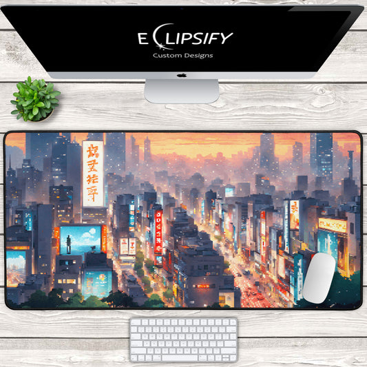 Digital District: Pixel Art Cyberpunk City Gaming Mouse Pad