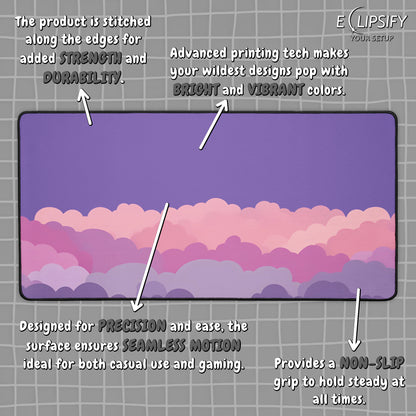 Gentle Dawn: Purple Minimalist Cute Clouds Gaming Mouse Pad