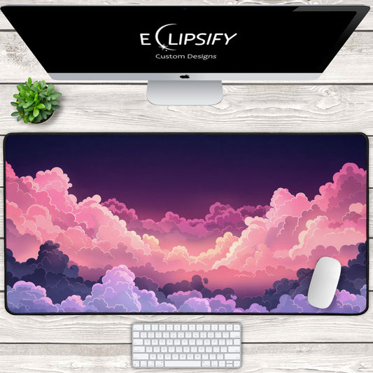 Gentle Hues: Purple And Pink Pastel Cloud Gaming Mouse Pad